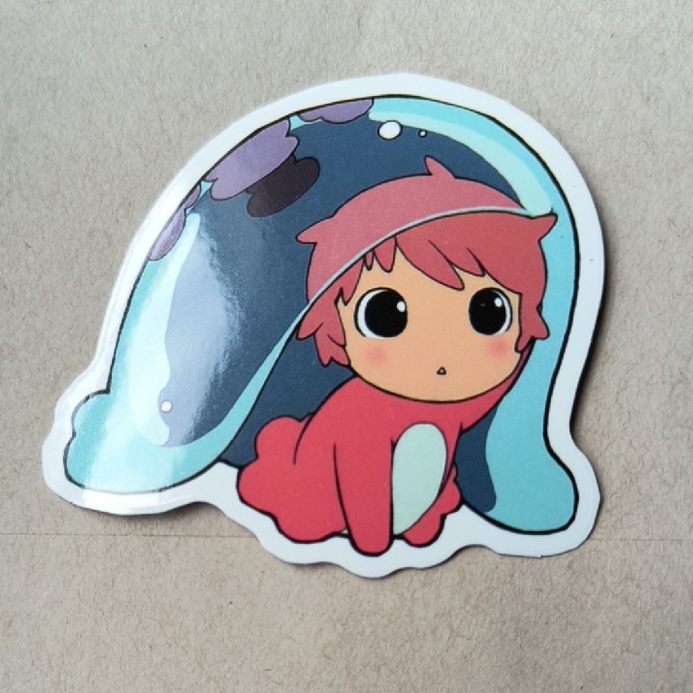 Pink Fish Character Sticker with Aqua Shell Accents - Studio Ghibli Ponyo